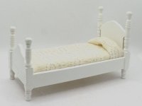 (image for) Miniature White Twin Bed with Cream Lace Bedding