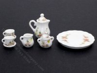 (image for) Miniature Blue Floral 10pc Tea Set for Dollhouses