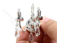 (image for) Miniature Two Arm Battery Operated Brass Crystal Sconce with Magic Wand - Silver