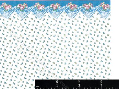 (image for) Dollhouse Scale Model Wallpaper - Blue Floral w/ Border