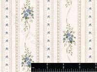 (image for) Blue Floral and Beige Stripe Miniature Wallpaper for Dollhouses