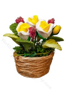 (image for) Miniature Yellow and White Roses in Basket for Dollhouses