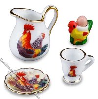 (image for) Miniature Rooster Themed Breakfast Setting for Dollhouses