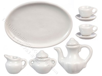 (image for) Miniature 9pc White Ceramic Tea Set for Dollhouses
