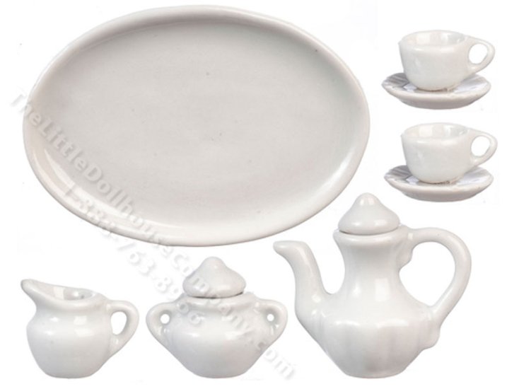 (image for) Miniature 9pc White Ceramic Tea Set for Dollhouses