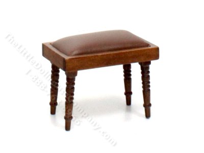 (image for) Miniature Walnut and Leather Stool for Dollhouses