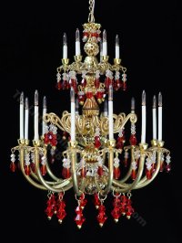 (image for) Dollhouse Miniature 12V Venetian Red Crystal Chandelier