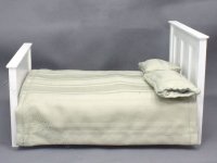 (image for) Miniature White Panel Bed with Mattress for Dollhouses