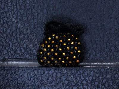(image for) Miniature Handmade Beaded Black and Gold Purse