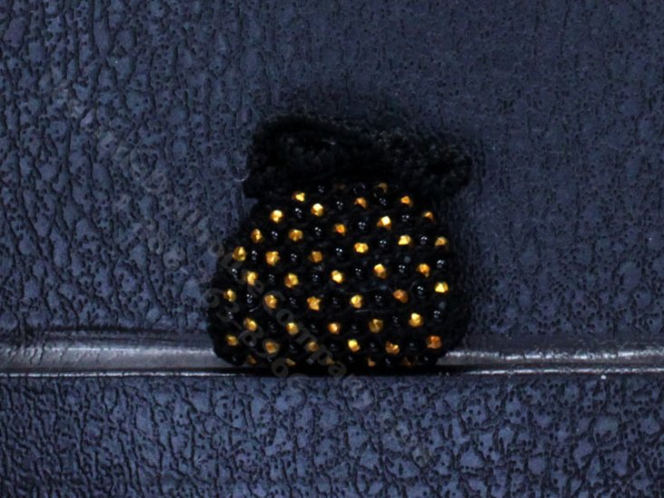 (image for) Miniature Handmade Beaded Black and Gold Purse