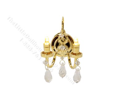 (image for) Miniature Two Arm Battery Operated Brass Crystal Sconce with Magic Wand - Brass