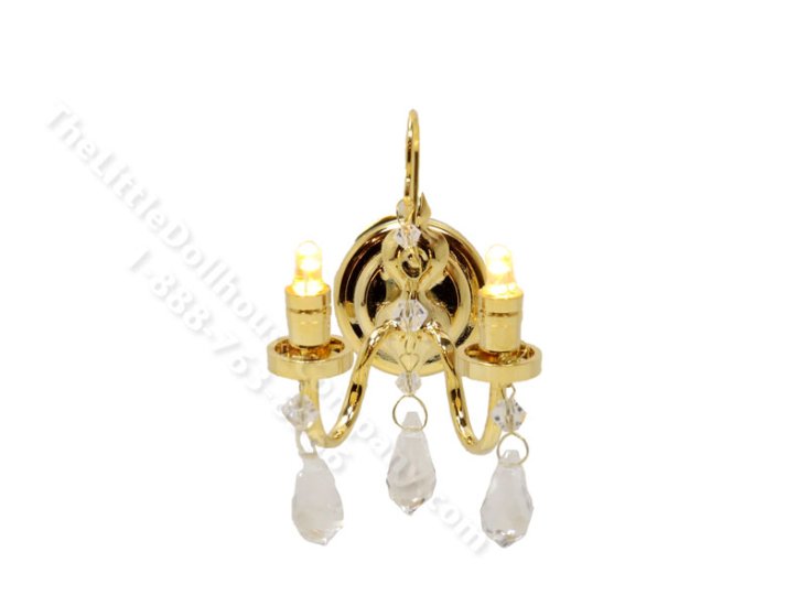 (image for) Miniature Two Arm Battery Operated Brass Crystal Sconce with Magic Wand - Brass