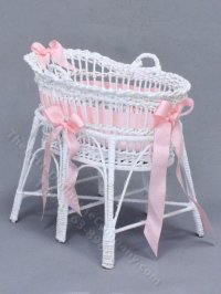 (image for) Miniature Handmade White Wicker Bassinet by Sandra Knight