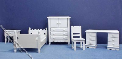 (image for) Dollhouse Scale Model 5 piece White Bedroom Set
