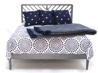 (image for) Miniature Modern Gun Metal Bed Dressed in Navy Medallion Print