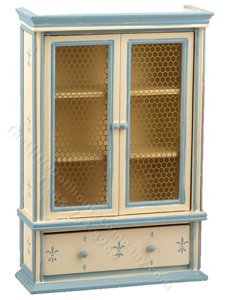 (image for) Mniature Cream and Blue Floral Hutch for Dollhouses