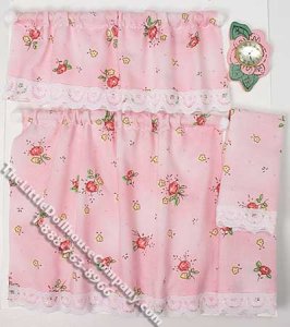 (image for) Miniature Pink Flower Kitchen Curtain Set for Dollhouses