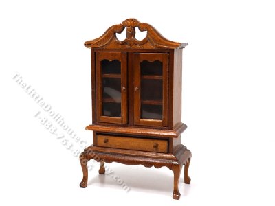 (image for) Vintage Miniature Walnut China Hutch for Dollhouses