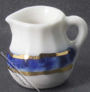 (image for) Miniature Blue with Gold Trim Cream Jug for Dollhouses