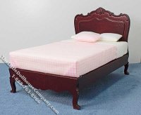 (image for) Miniature Mahogany Double Bed with Pink Linen for Dollhouses
