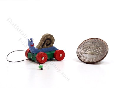 (image for) Miniature Blue Snail Pull Toy by Keenderson for Dollhouses