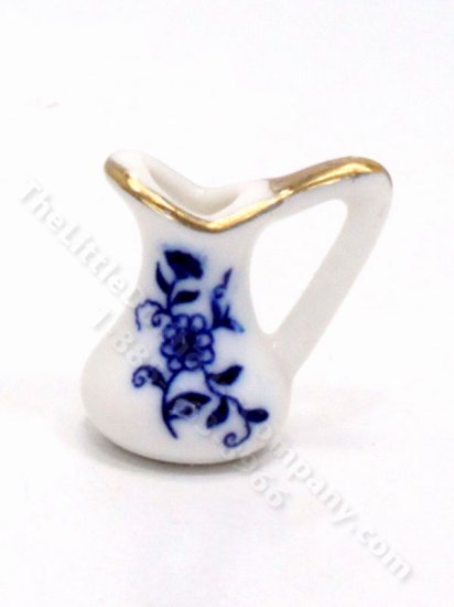(image for) Miniature Blue and White Floral Pitcher for Dollhouses