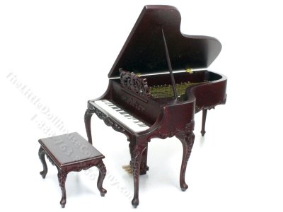 (image for) Miniature Mahogany Five Leg Grand Piano for Dollhouses