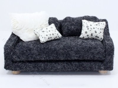 (image for) Miniature Grey Wool Sofa and Blanket for Dollhouses