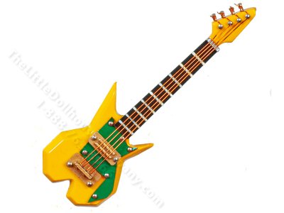 (image for) Miniature Yellow Hexagonal Electric Guitar + Case for Dollhouses