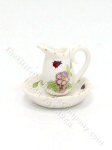 (image for) Miniature Ceramic Purple Flower Pitcher and Wash Bowl