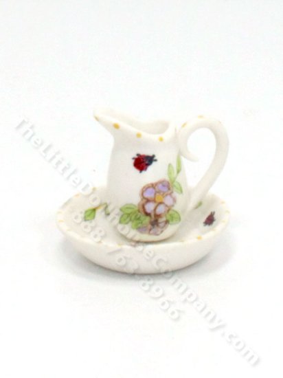 (image for) Miniature Ceramic Purple Flower Pitcher and Wash Bowl