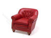 (image for) Miniature 1880 Walnut Red Club Chair for Dollhouses