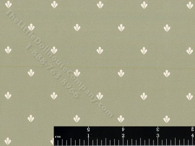 (image for) Cream Blossoms on Green Miniature Wallpaper for Dollhouses