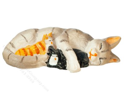 (image for) Miniature Grey Cat and Kittens for Dollhouses