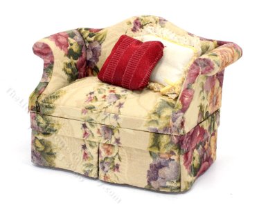 (image for) Miniature Tan Floral Loveseat for Dollhouses