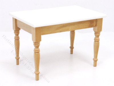 (image for) Miniature White/Oak Kitchen Table or Work Table for Dollhouses