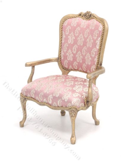 (image for) Dollhouse Miniature Pink and Gold Chair by Judith Blondell