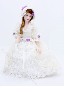 (image for) Porcelain Doll in Cream Lace Dress and Bonnet
