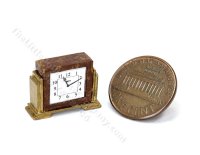 (image for) Miniature Art Deco Style Marble Mantel Clock - Brown & Gold