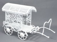 (image for) Miniature White Wire Covered Wagon for Dollhouses