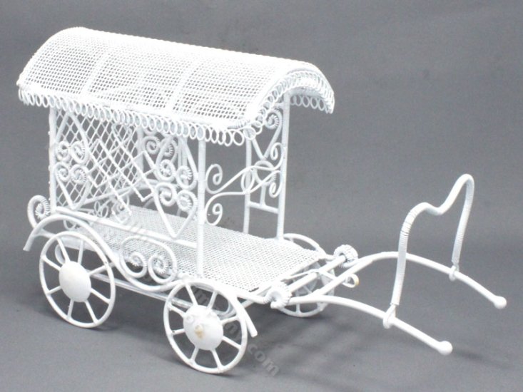 (image for) Miniature White Wire Covered Wagon for Dollhouses