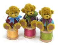 (image for) Miniature Tailor Bear on Thread Spool by Sue Wilkes