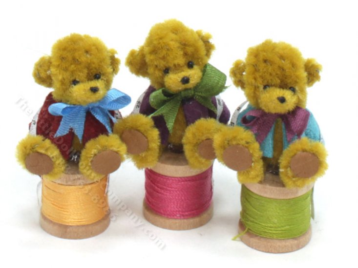 (image for) Miniature Tailor Bear on Thread Spool by Sue Wilkes