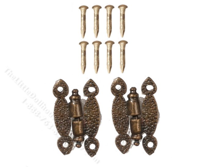 (image for) Miniature Antique Brass Hinges w/Nails