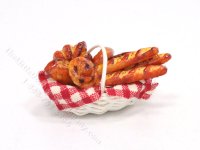 (image for) Miniature Bread Basket with Gingham Towel