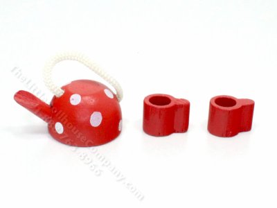 (image for) Miniature Red Wooden Tea Set for Dollhouses