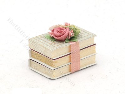 (image for) Miniature Stack of Books with Ribbon and Roses