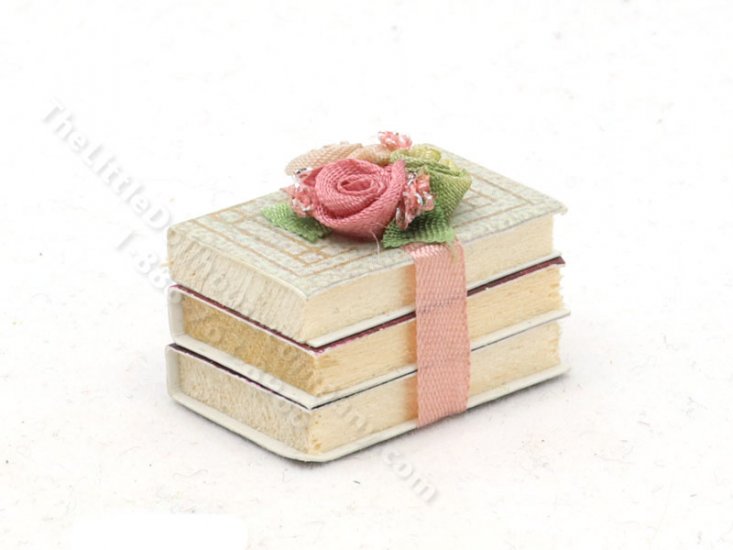 (image for) Miniature Stack of Books with Ribbon and Roses