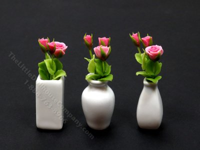 (image for) Miniature Vase of Pink Roses for Dollhouses (1/pkg)