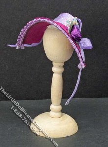 (image for) Miniature Lavender Bonnet w/Lavender Ribbon Strap for Dollhouses